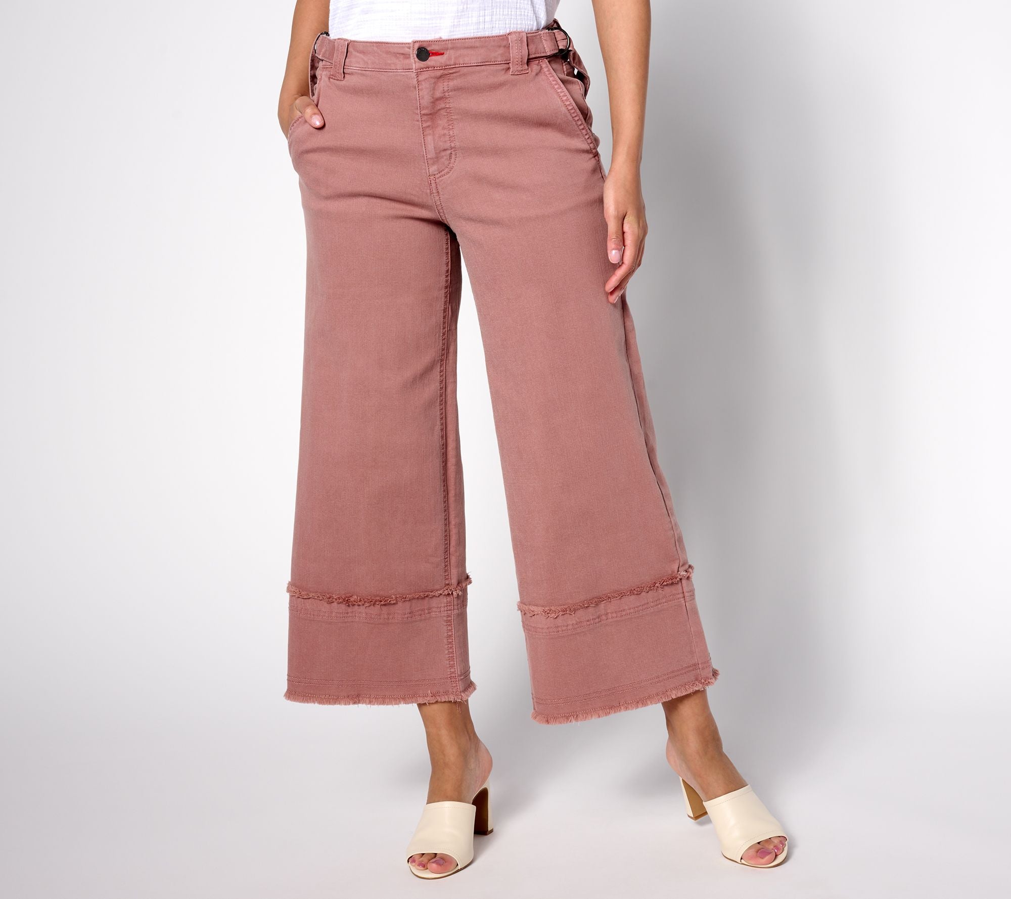 Wide Leg Raw Edge Crop Jeans - Rose Blush