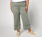 Wide Leg Raw Edge Crop Jeans - Olive
