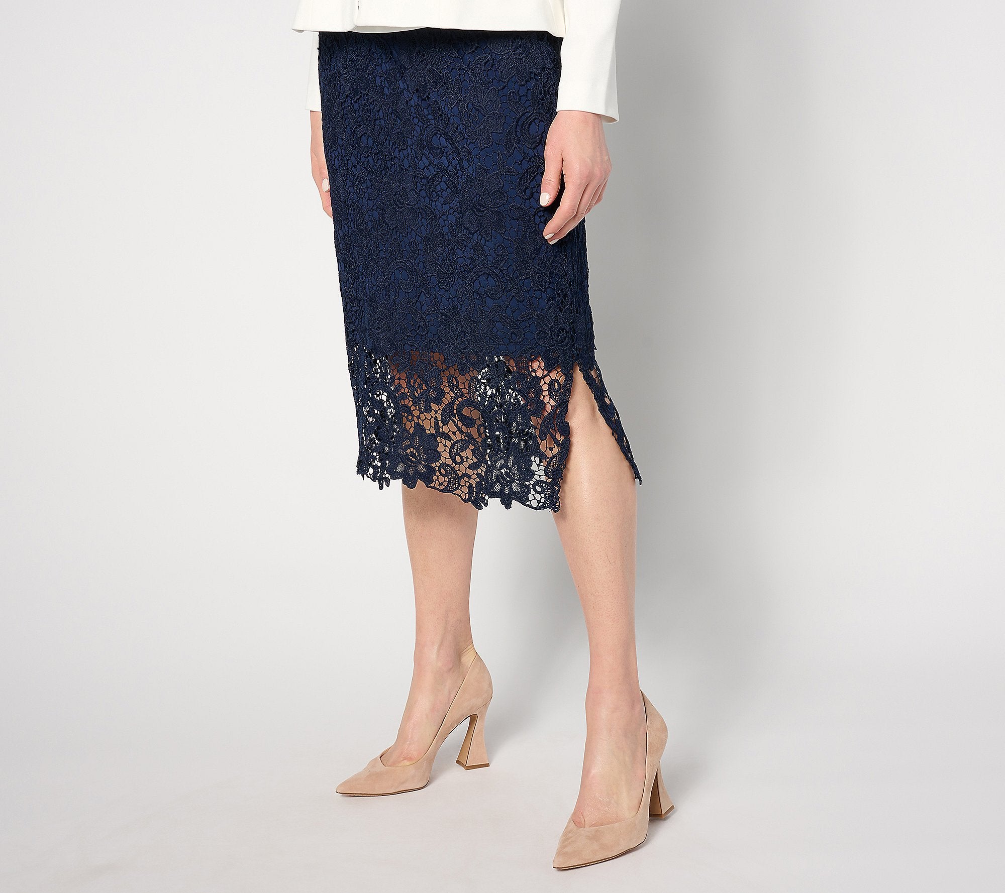 Lace Side Zip Midi Skirt