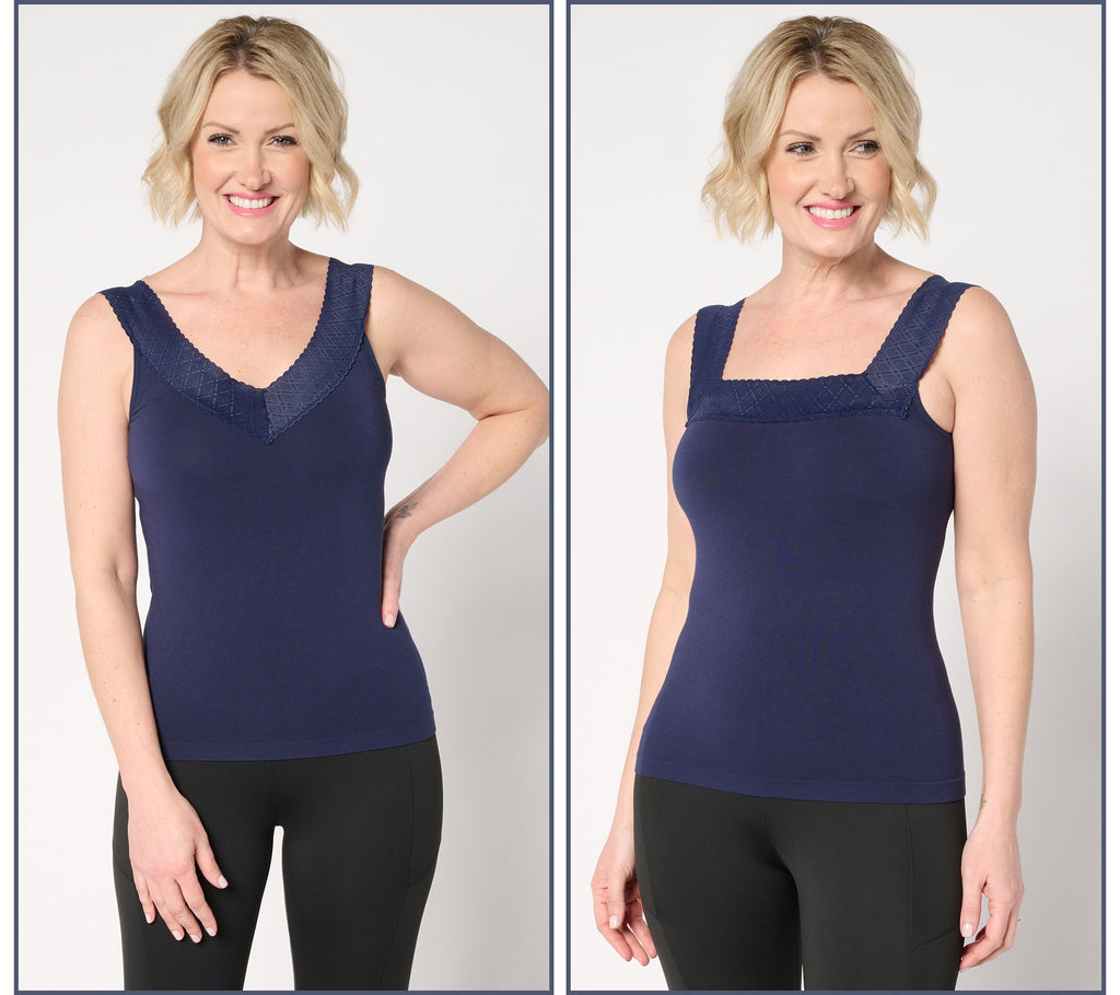Comfort Breeze Reversible Seamless Tank w/Lace Neckline - French NavyBlue
