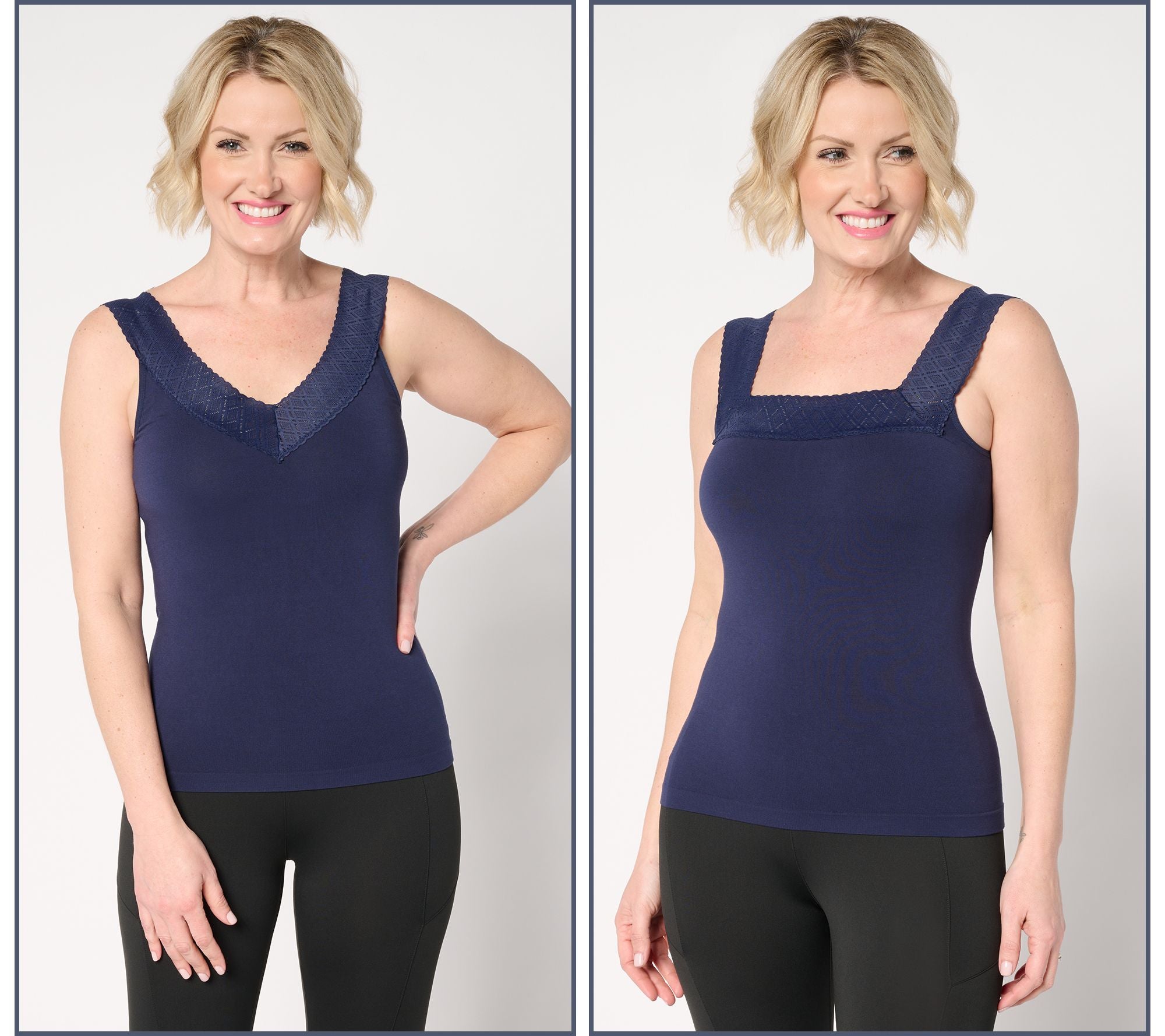 Comfort Breeze Reversible Seamless Tank w/Lace Neckline - French NavyBlue
