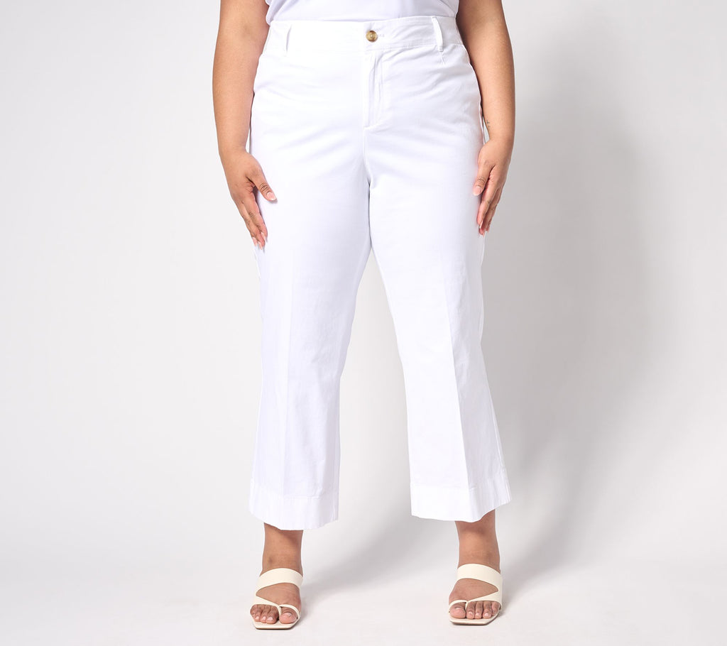 Joan Rivers Signature Twill Cropped Wide-Leg Pants - White