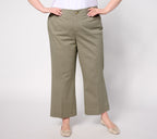 Joan Rivers Signature Twill Cropped Wide-Leg Pants - Soft Olive