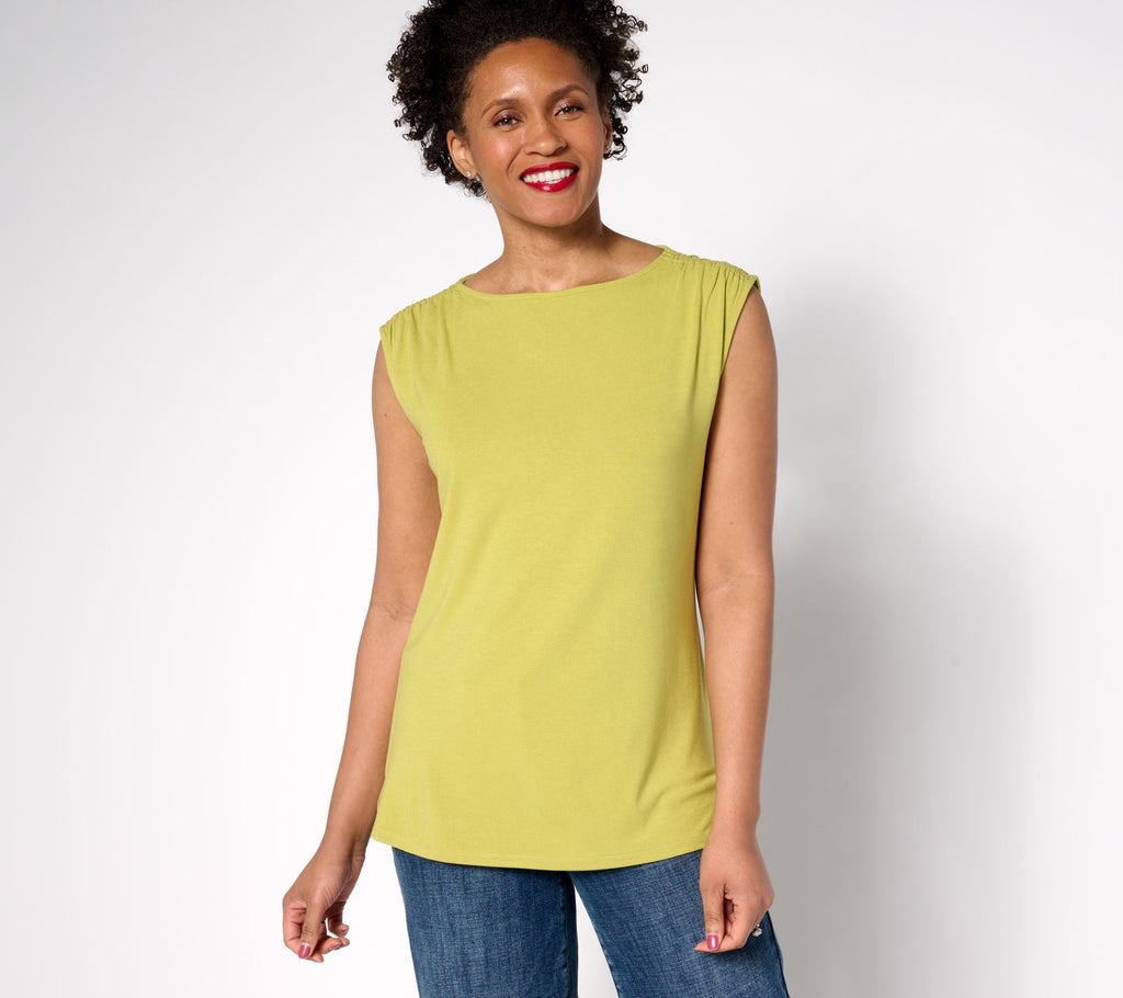 Refined Knit Gathered Shoulder Tank - Moss