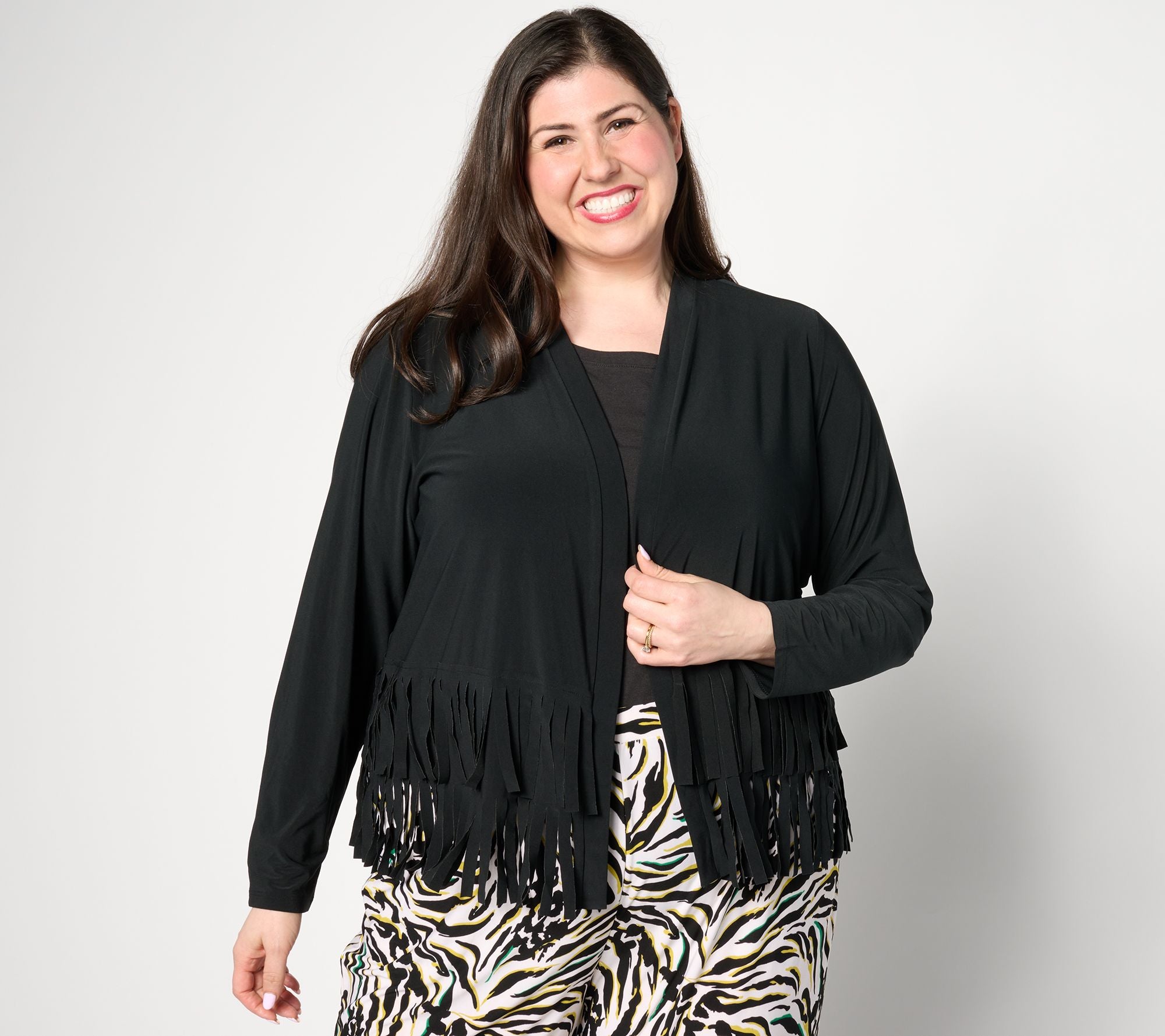 Como Jersey Knit Fringe Cardigan - Black