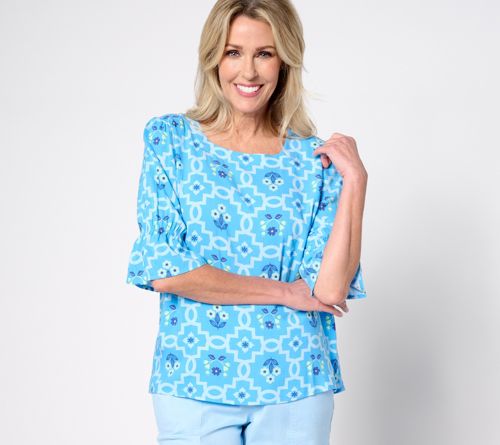 Square Neckline Printed Ruffle Sleeve Blouse Sleeve Blouse