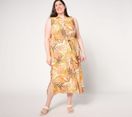 Naturals Petite Printed Linen Blend Midi Dress