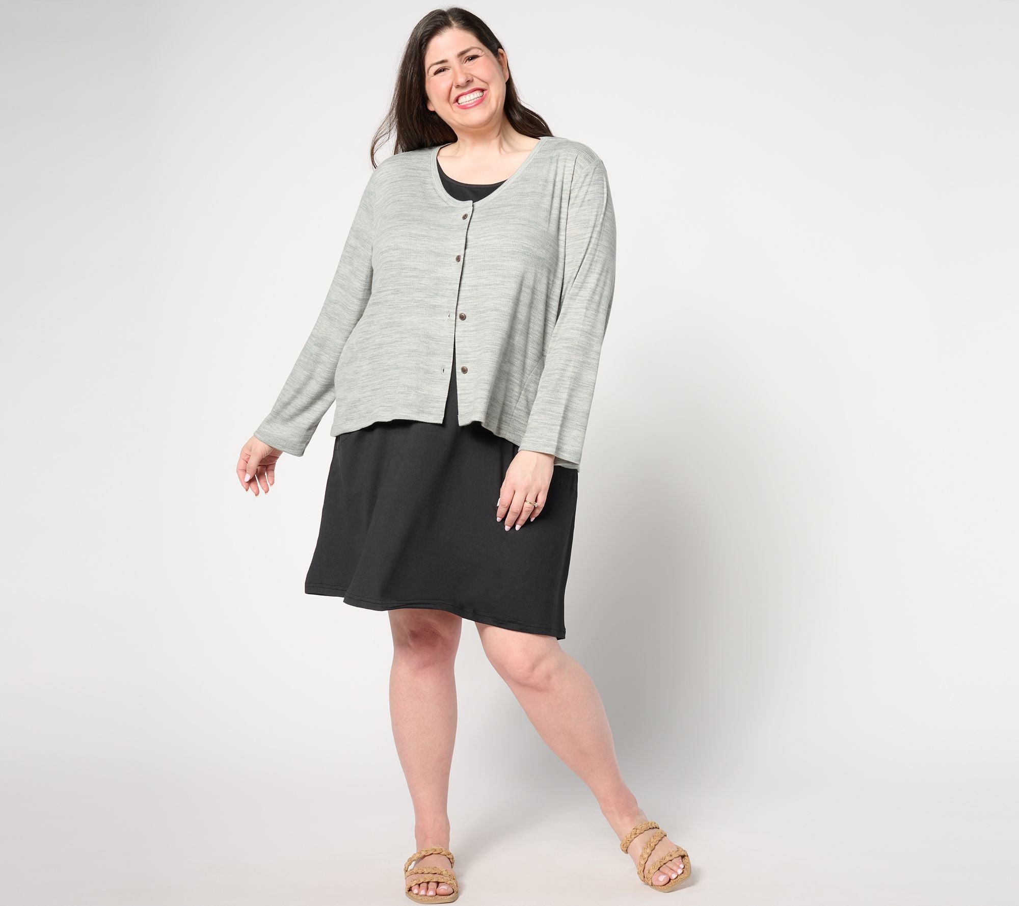 Cloud Knit Dress & Ribbed Knit Cardigan - HthrGrey/Black