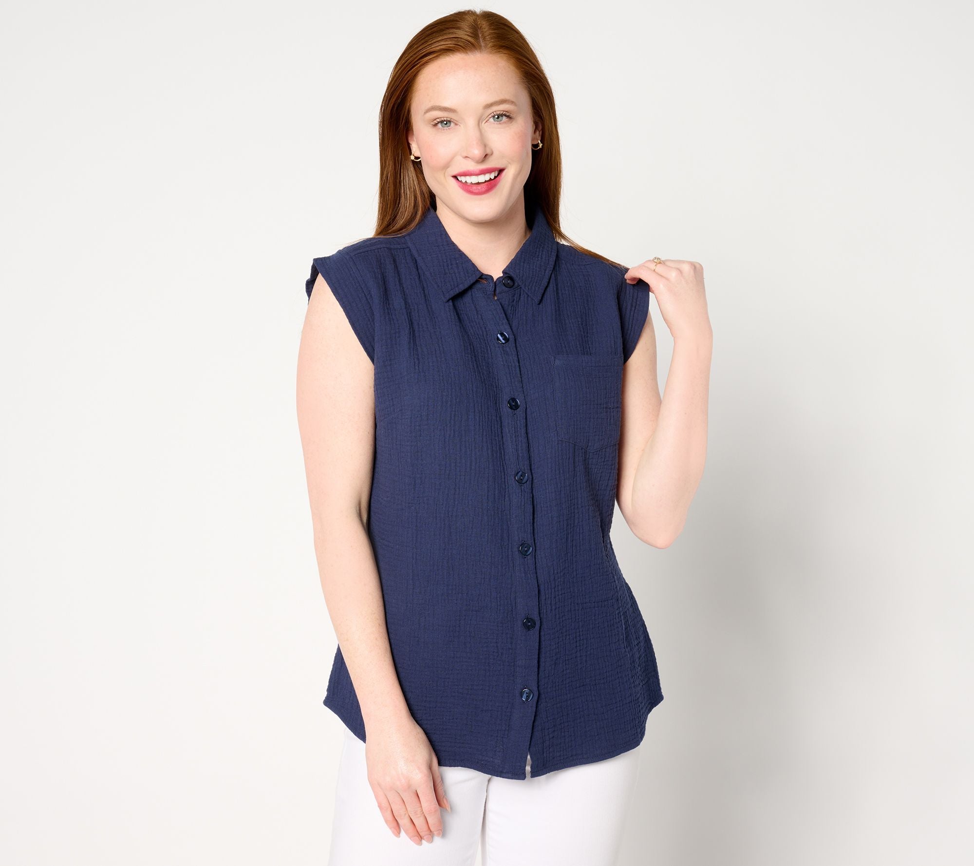 Belle Beach by Kim Gravel Cotton Gauze Sleeveless One Pocket Shirt - Twilight