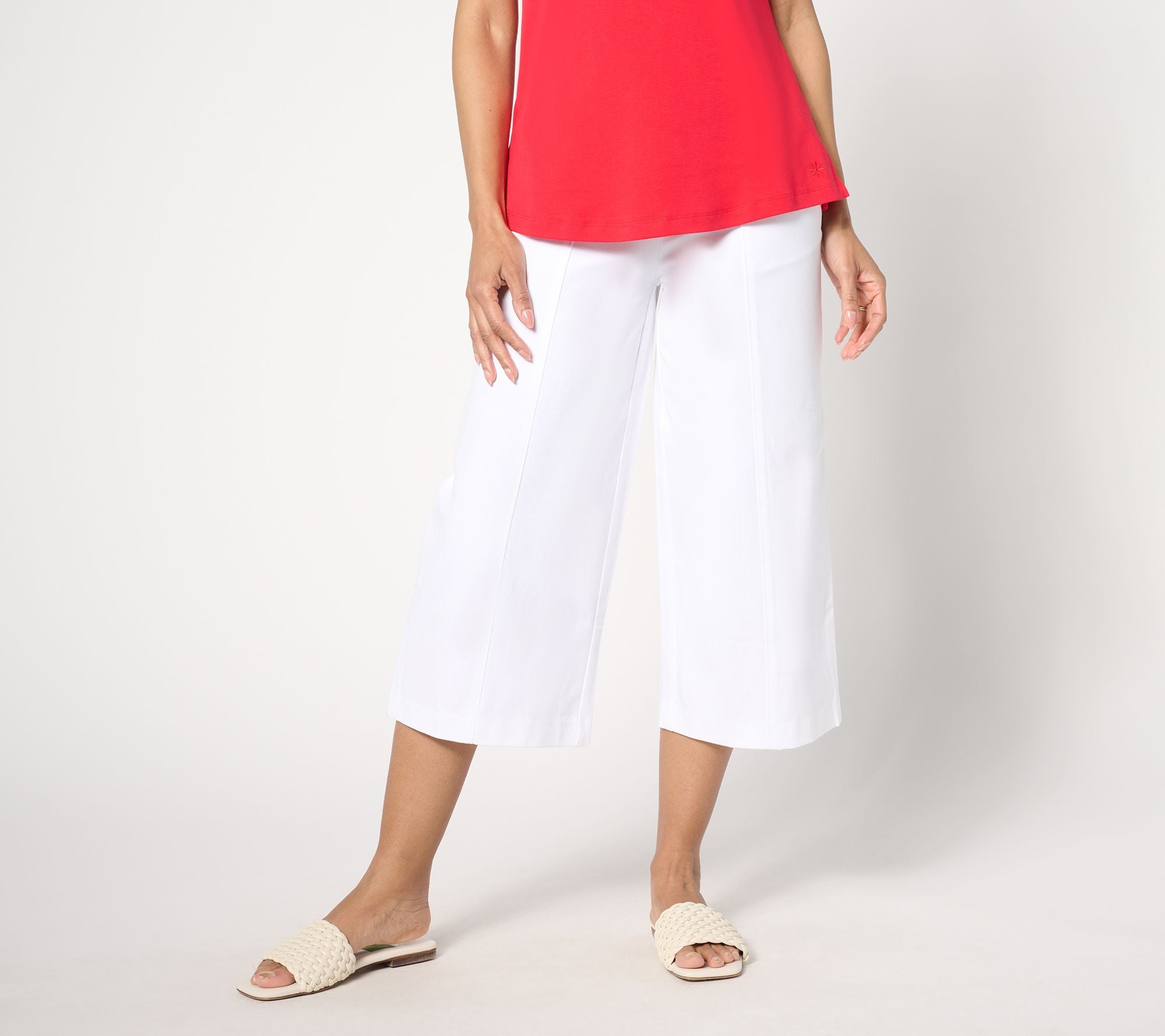 24/7 Stretch Culottes with Seam Detail - Bright White
