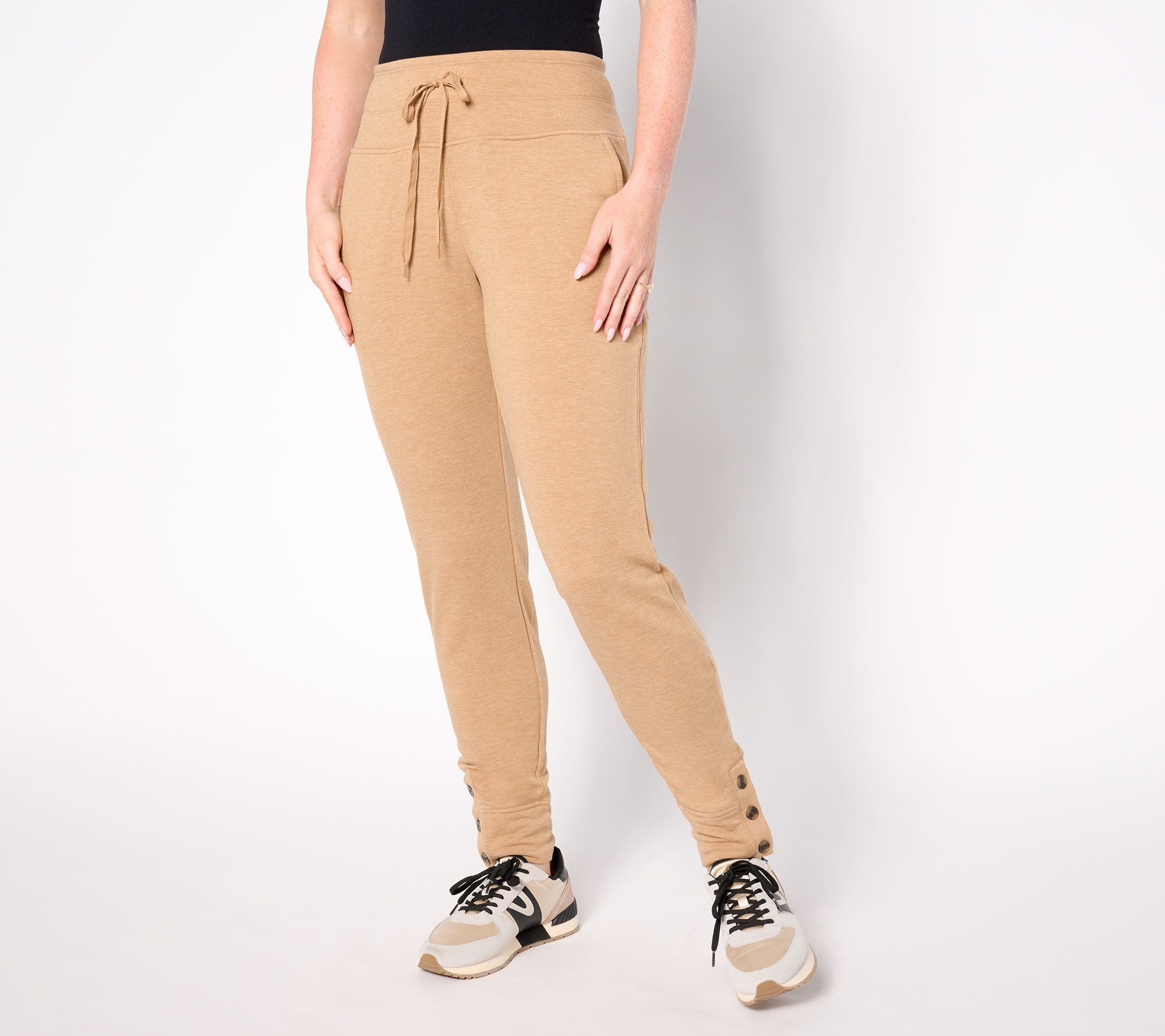 Comfortwear Button Hem Joggers - Cafe Heather