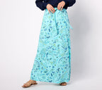 Printed Double Knit Jersey Maxi Skirt - Capri Aqua