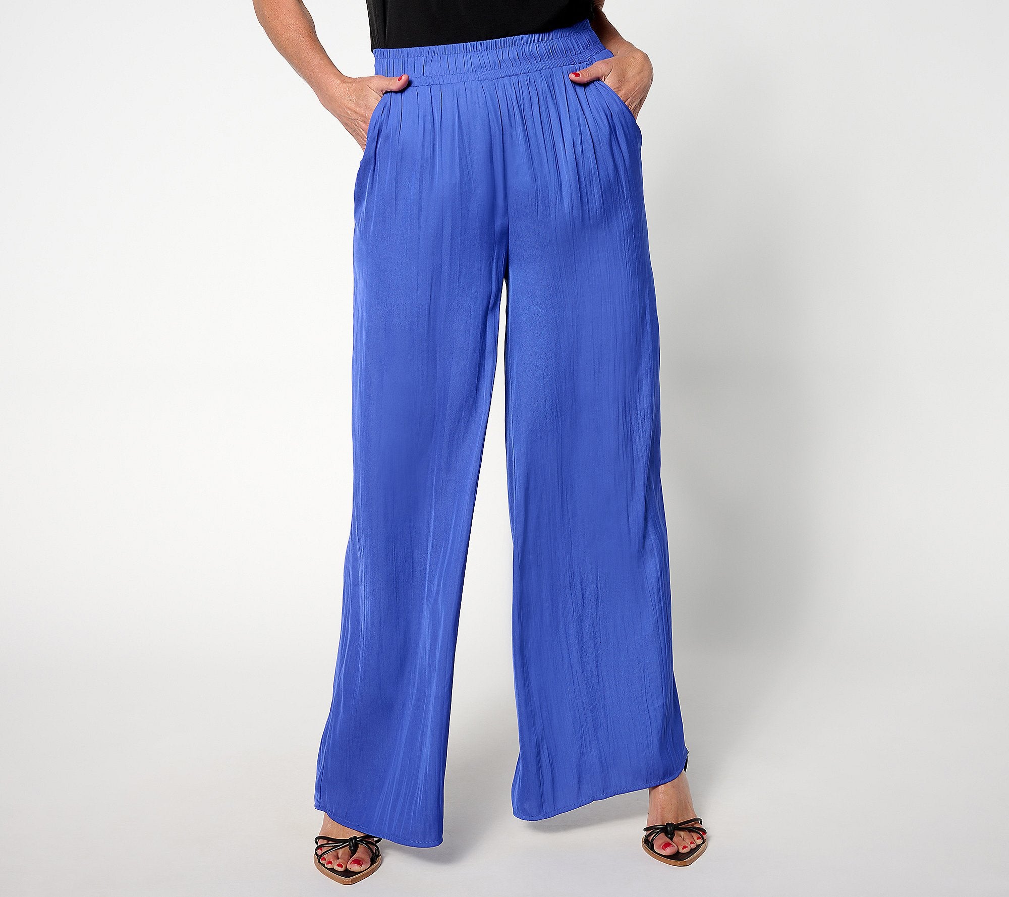 Crinkle Satin Flowy Wide Leg Pants