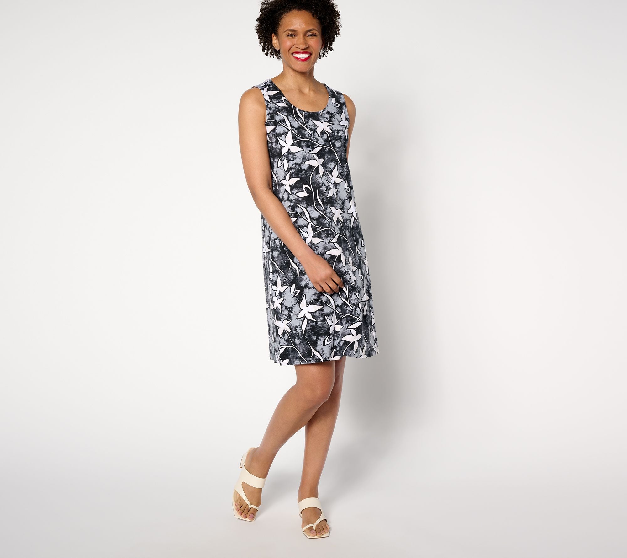 Beach Printed Jersey Knee Length Dress - Black