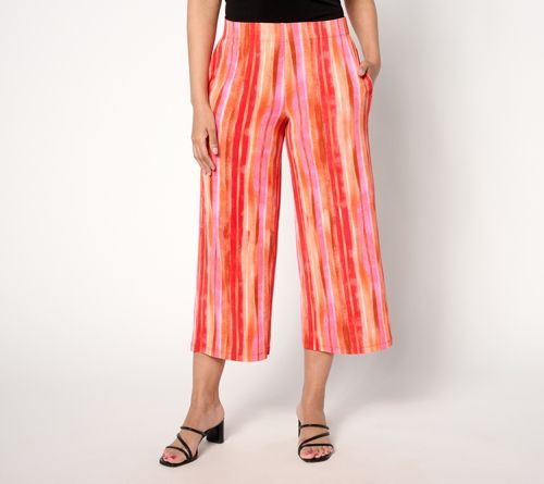 Printed Liquid Knit Wide Leg Crop Pants