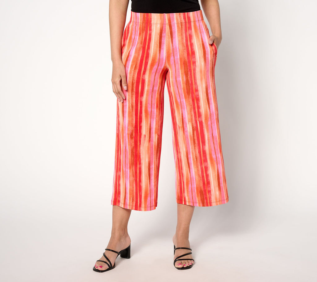 Printed Liquid Knit Wide Leg Crop Pants - Sunrise Bliss