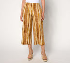 Printed Liquid Knit Wide Leg Crop Pants - Sweet Honey