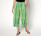 Printed Liquid Knit Wide Leg Crop Pants - Tropical Leaf