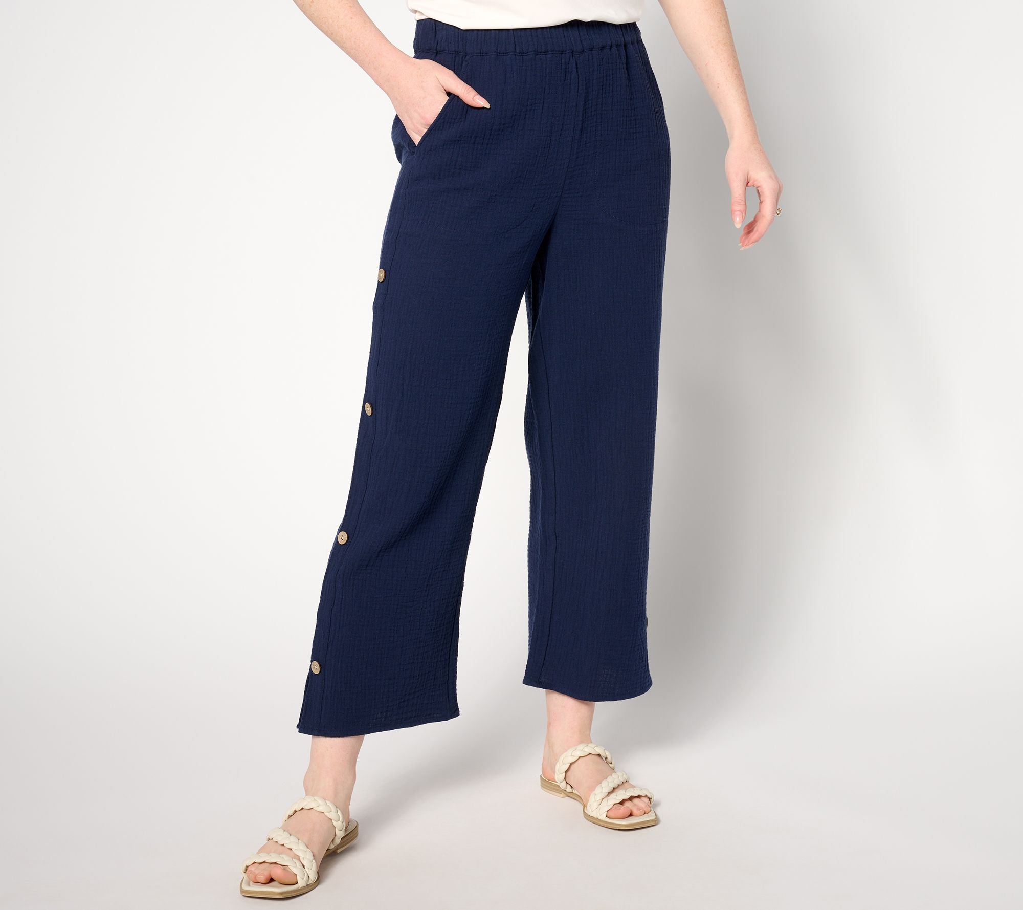 Beach Gauze Crop Pant - Navy