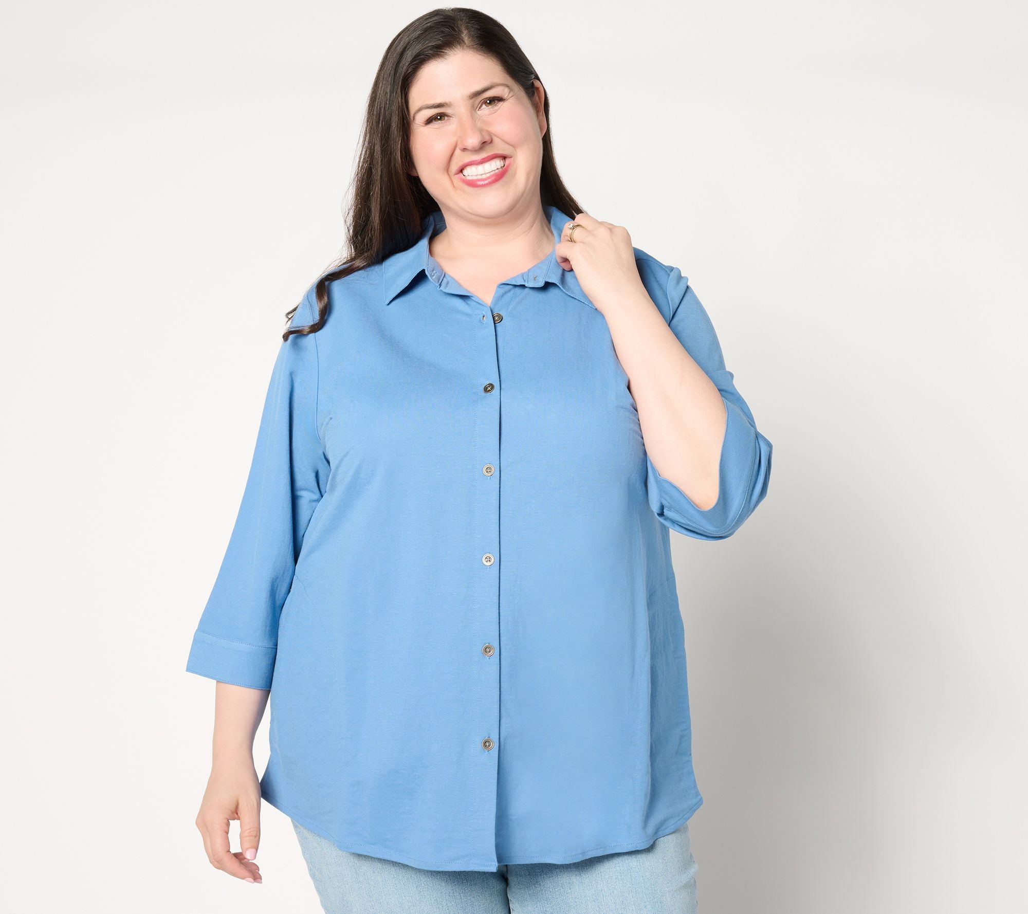 Sport Savvy Button Front Tunic with Pockets - Riviera Blue