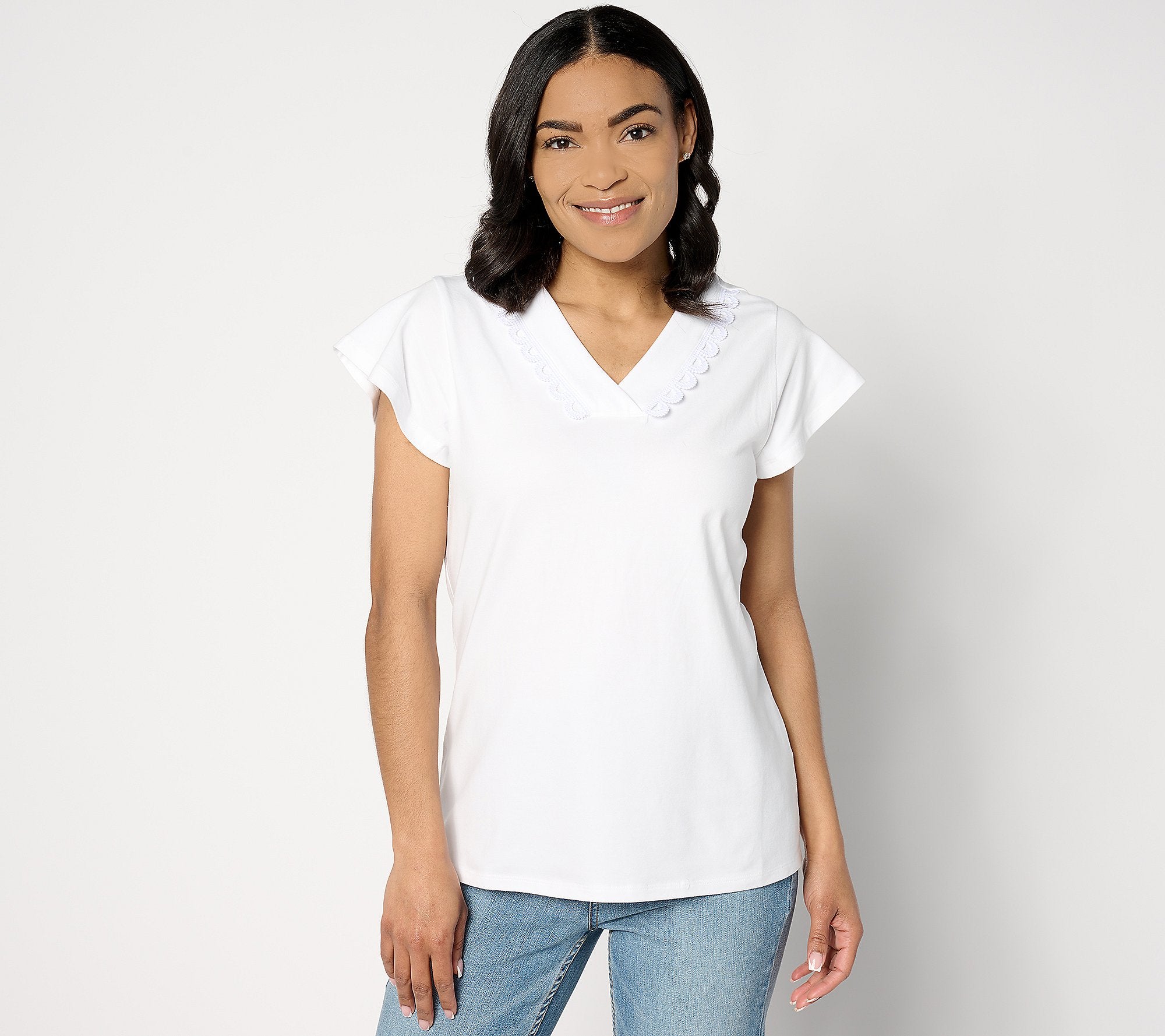 Favorite Jersey V-Neck Flutter Sleeve Lace Top
