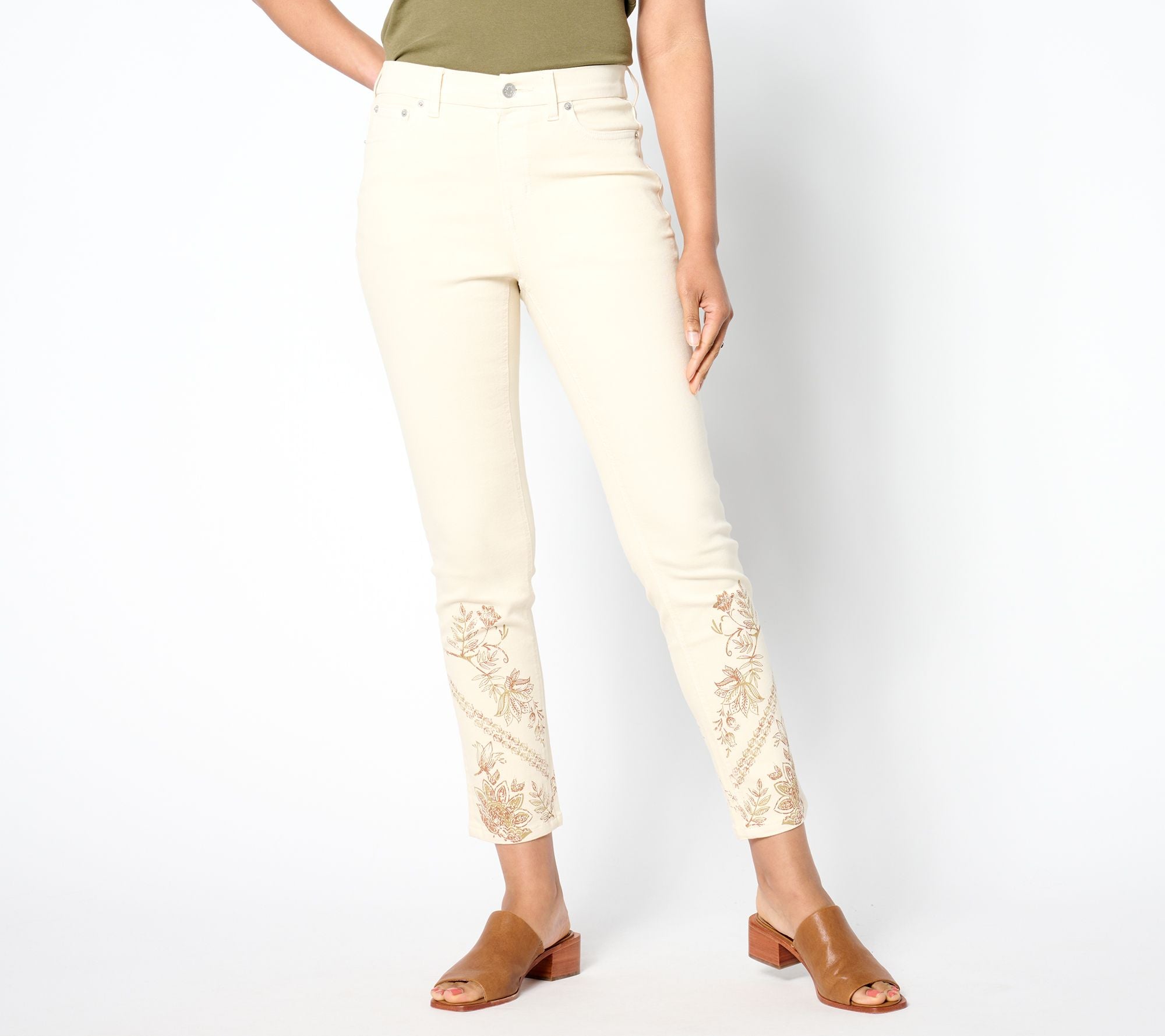 Easy Stretch Printed Slim Ankle Jean - Vanilla Cream