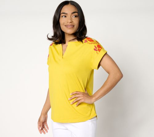 Cotton Slub Jersey Embroidered Dolman Top