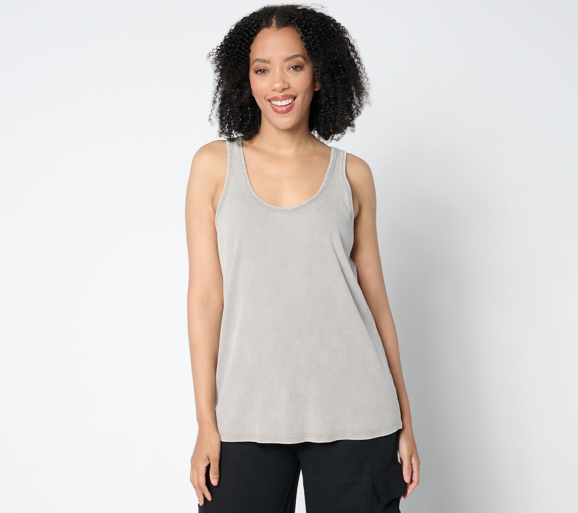 Boheme Ribbed Knit Swing Tank Top - Cool Grey