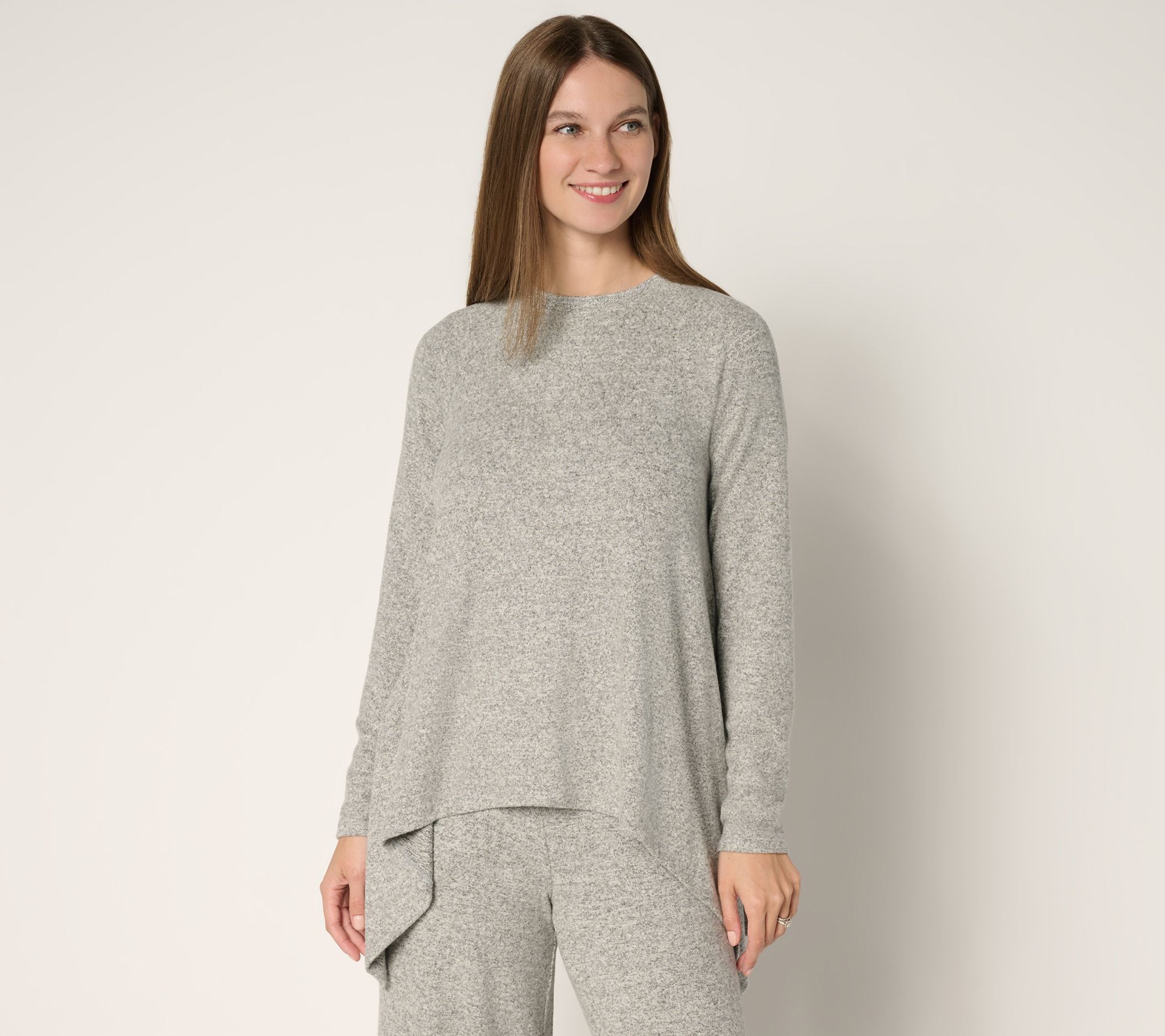 Crew Neck Sharkbite Hem Top - Heather Grey