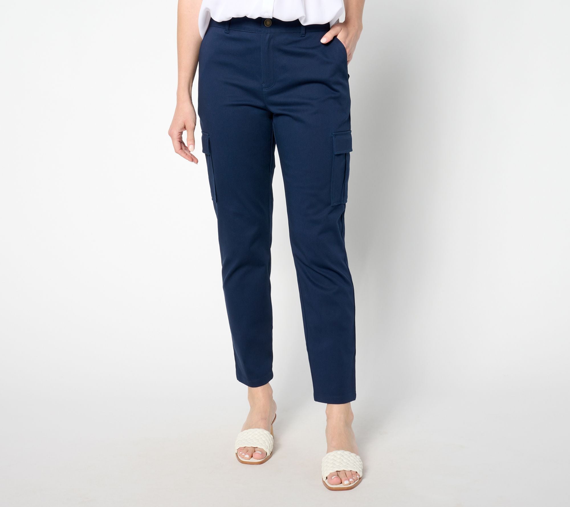 Joan Rivers Stretch Cotton Sateen Tapered Pant - Navy