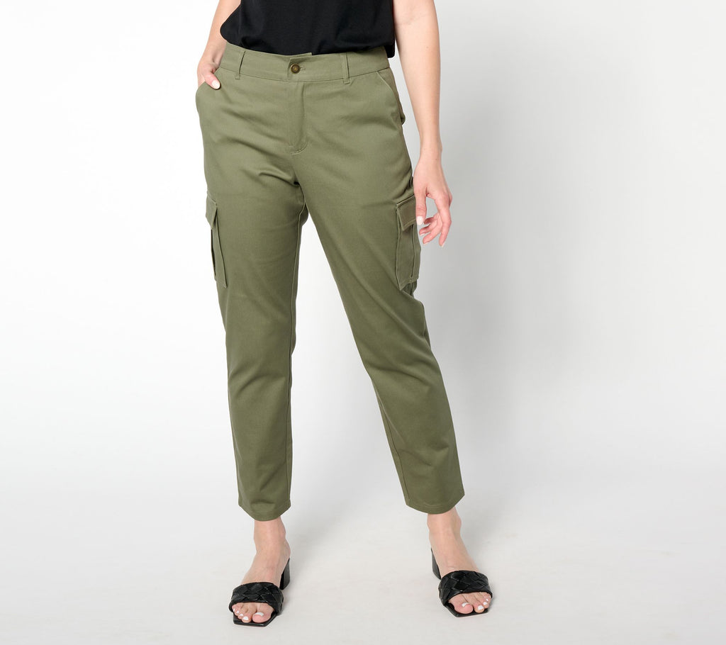 Joan Rivers Stretch Cotton Sateen Tapered Pant - Dusty Olive