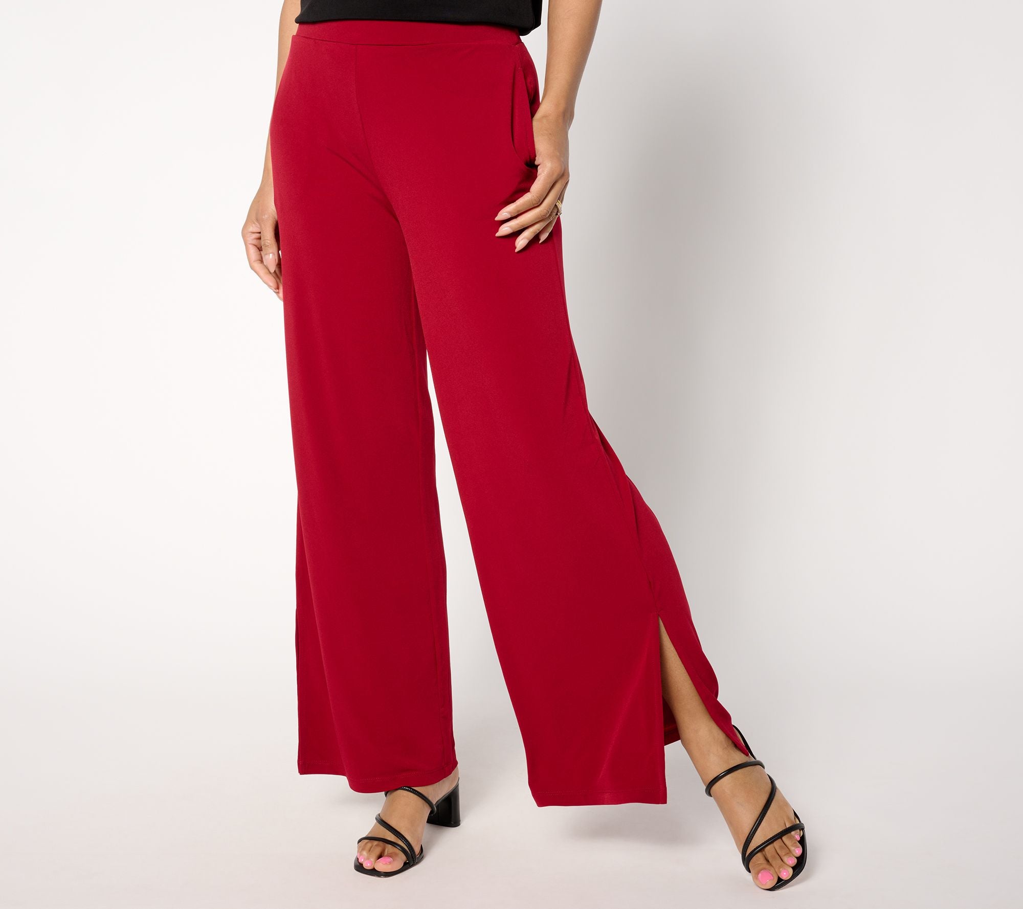 Every Day Liquid Knit Wide Leg Ankle Pants - Sangria