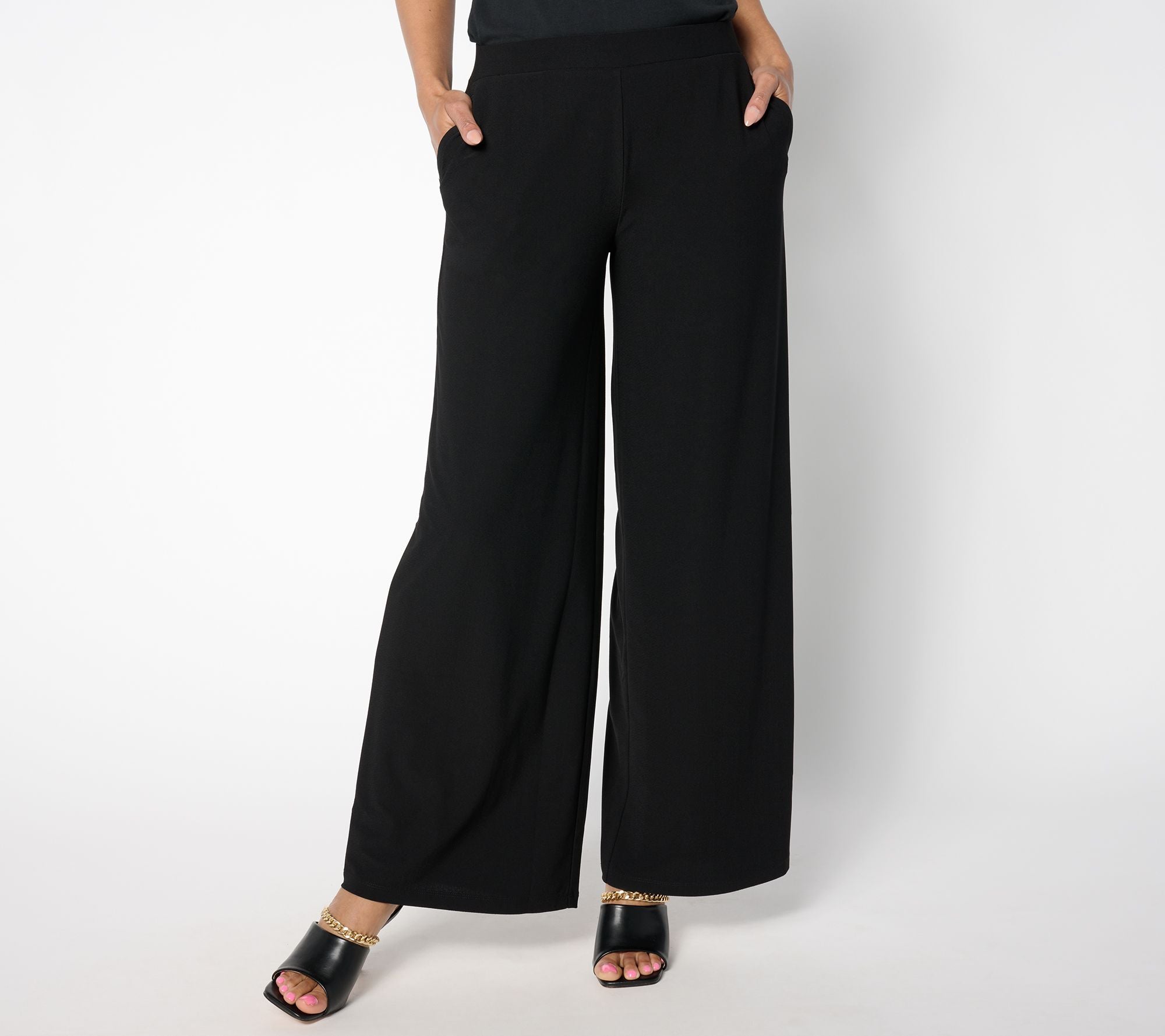 Every Day Textured Liquid Knit Wide-Leg Pants - Black