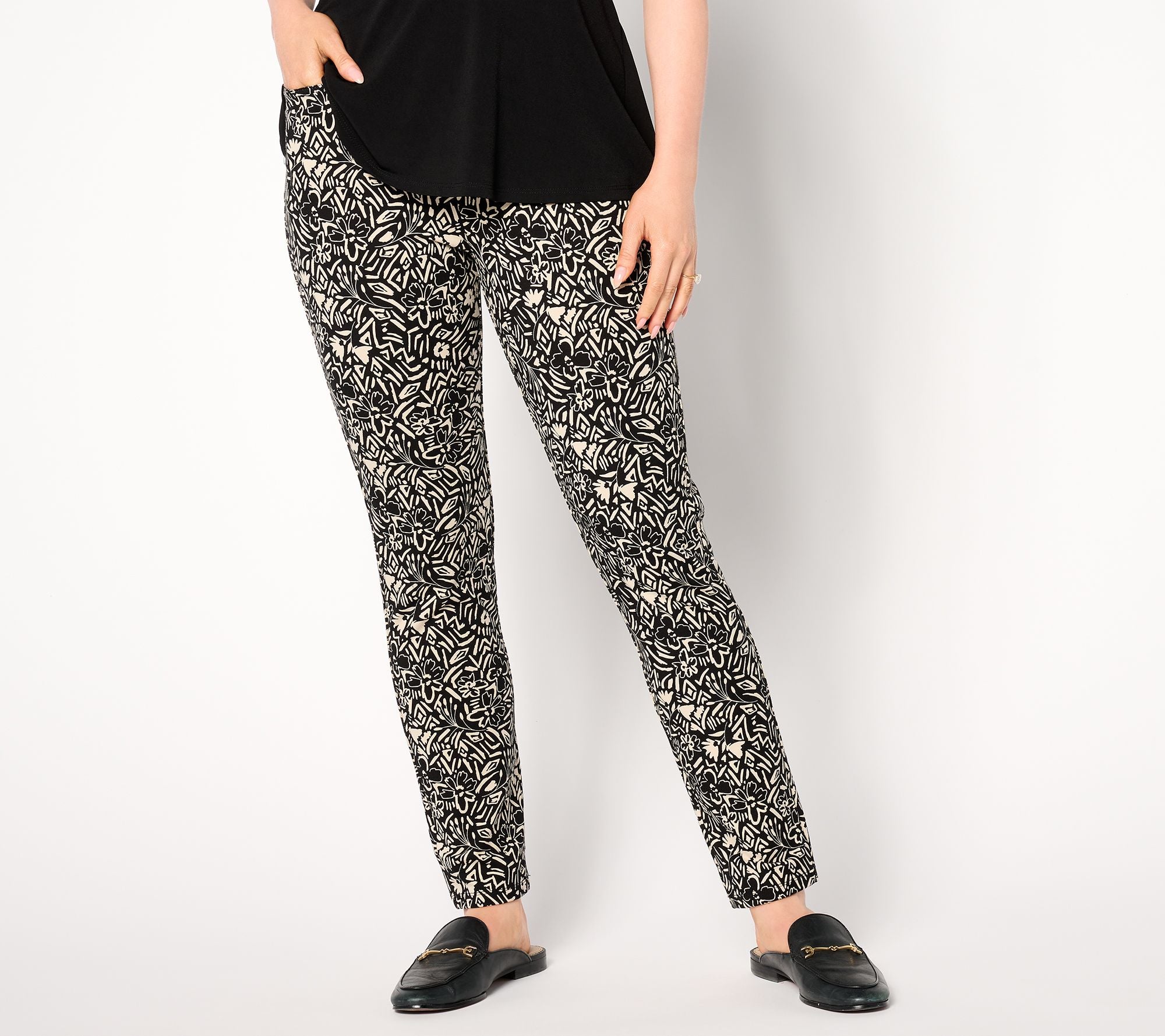 Weekend Printed Premium Stretch Ava Slim Ankle Pant - Ecru/Black