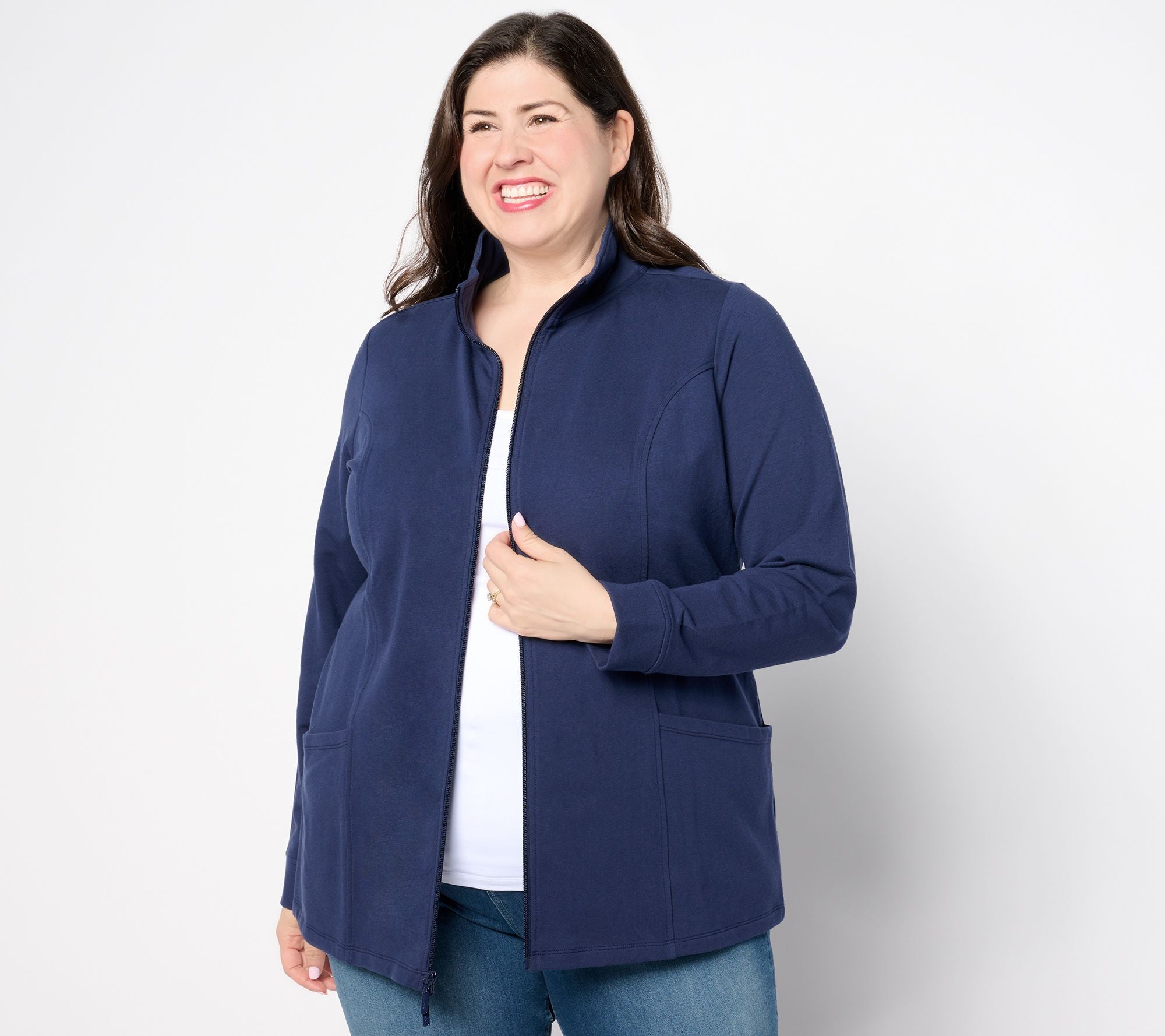 Active Zip-Front French Terry Tunic Jacket - Navy