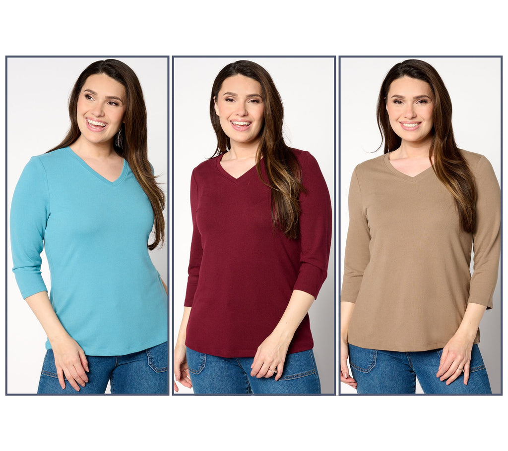 Essentials Heavenly Jersey 3-Pack 3/4 Sleeve Tops - Wine/Mocha/Blue
