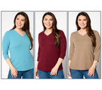 Essentials Heavenly Jersey 3-Pack 3/4 Sleeve Tops - Wine/Mocha/Blue