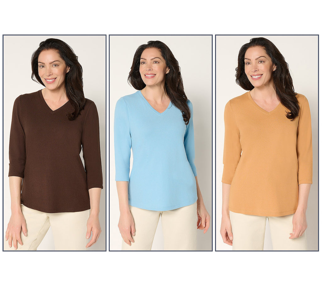 Essentials Heavenly Jersey 3-Pack 3/4 Sleeve Tops - Choc/Blue/Peach