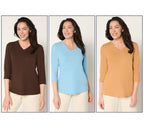 Essentials Heavenly Jersey 3-Pack 3/4 Sleeve Tops - Choc/Blue/Peach