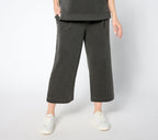 Washed French Terry Cropped Wide Leg Pant - Charcoal