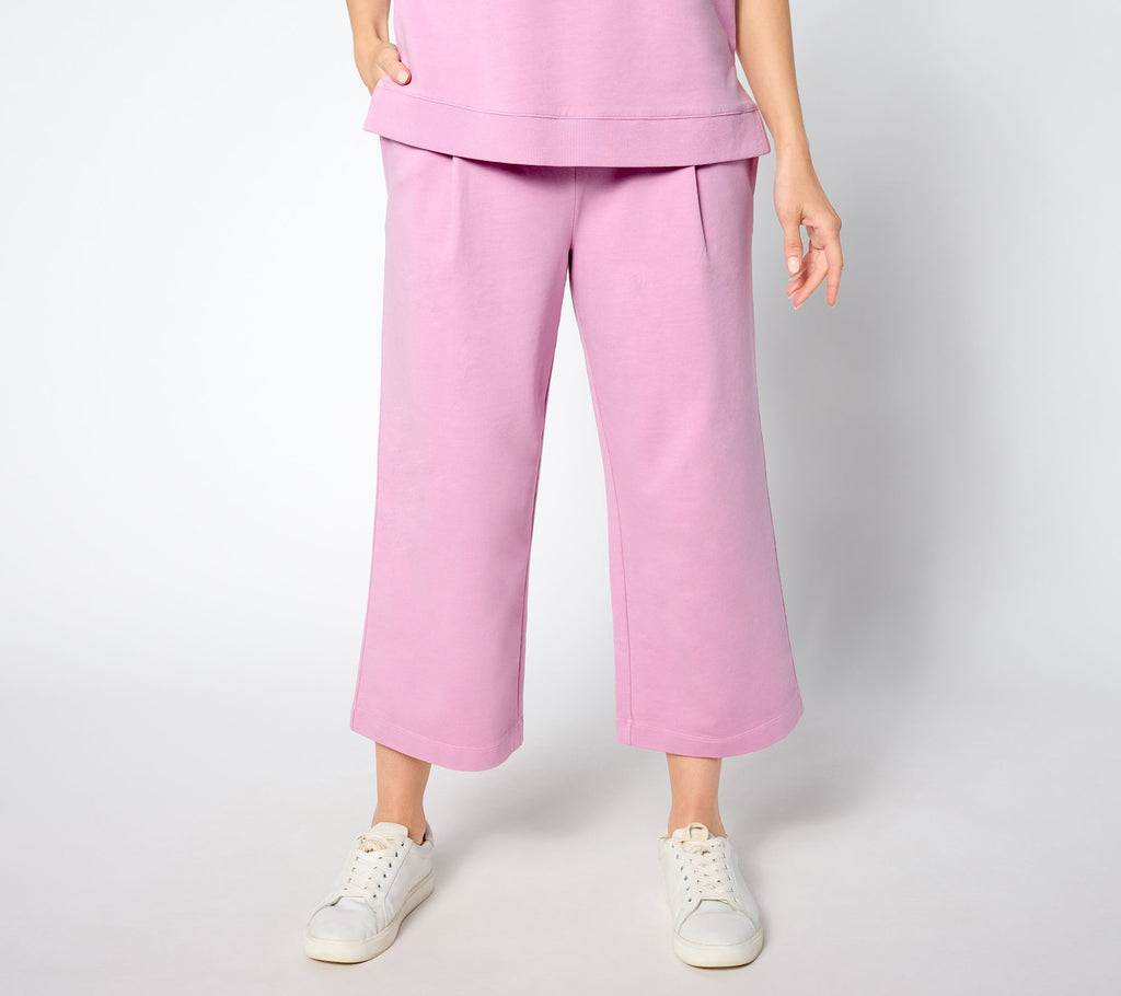 Washed French Terry Cropped Wide Leg Pant - Mauve Mist