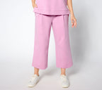 Washed French Terry Cropped Wide Leg Pant - Mauve Mist
