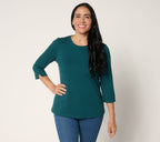 Essentials Perfect Jersey Round-Neck 3/4-Sleeve Top - Fall Teal