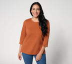 Essentials Perfect Jersey Round-Neck 3/4-Sleeve Top - Rust Brown