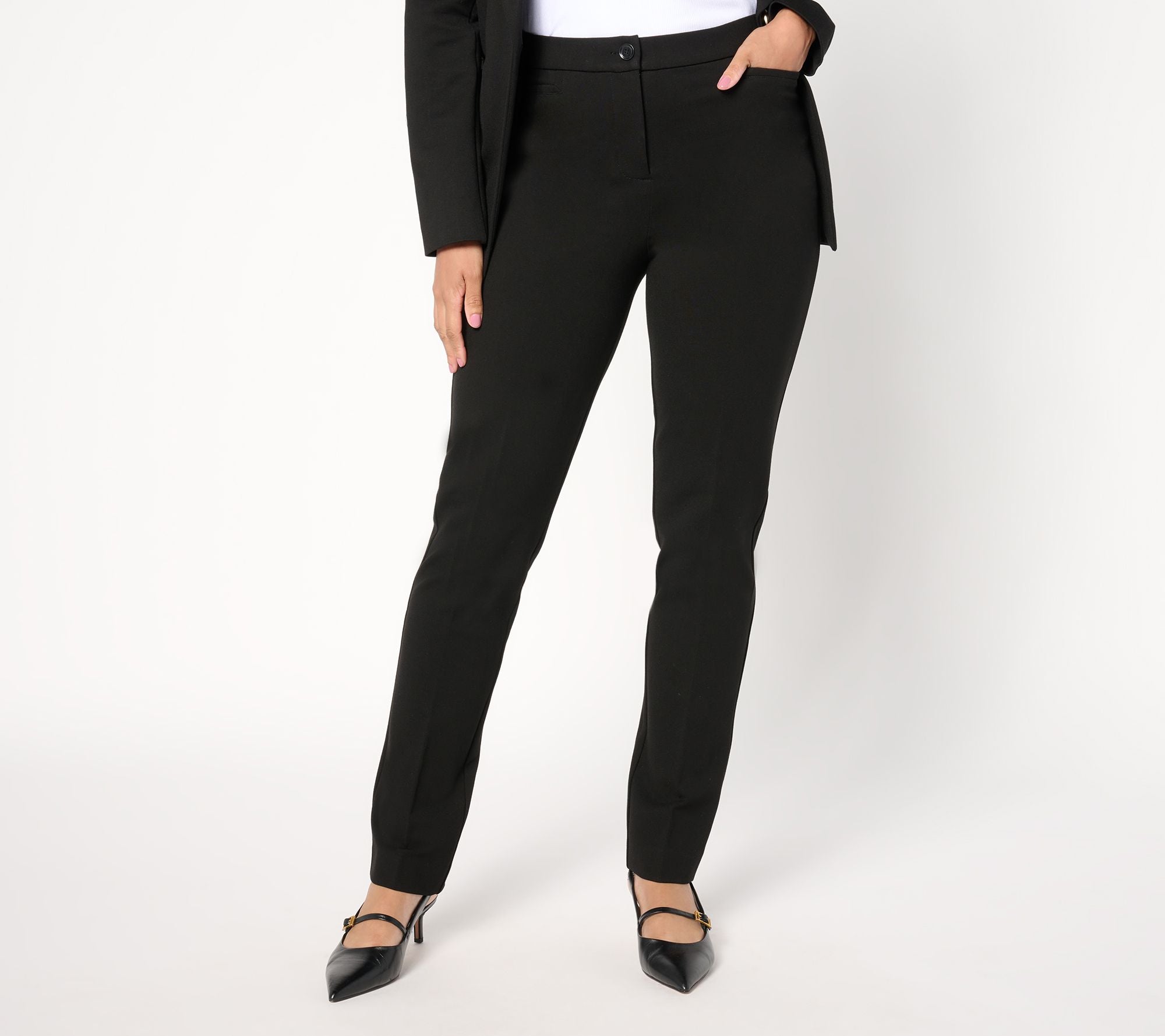 Tailored by Susan Graver Smart Ponte Slim Leg Trouser - Black