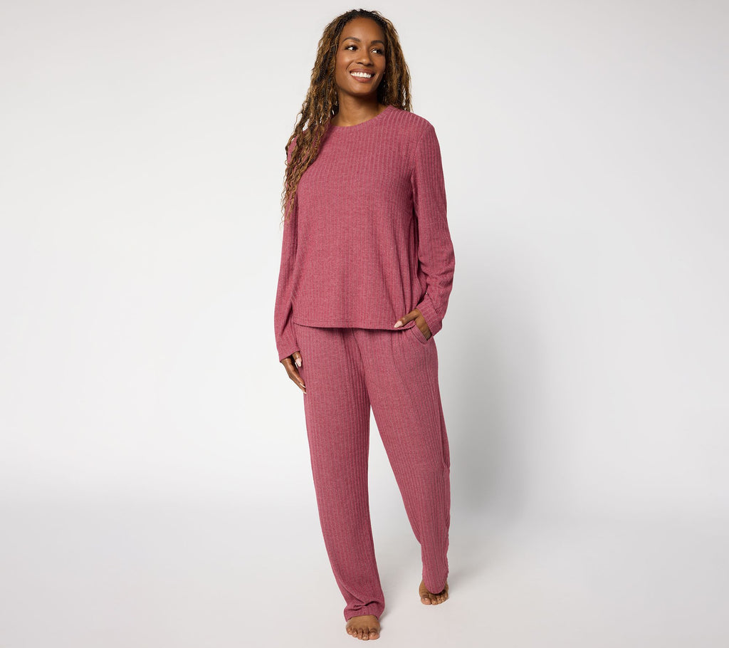 Berkshire Homewear Heathered Long Sleeve & Pant Hacci Set - Burgundy