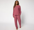 Berkshire Homewear Heathered Long Sleeve & Pant Hacci Set - Burgundy