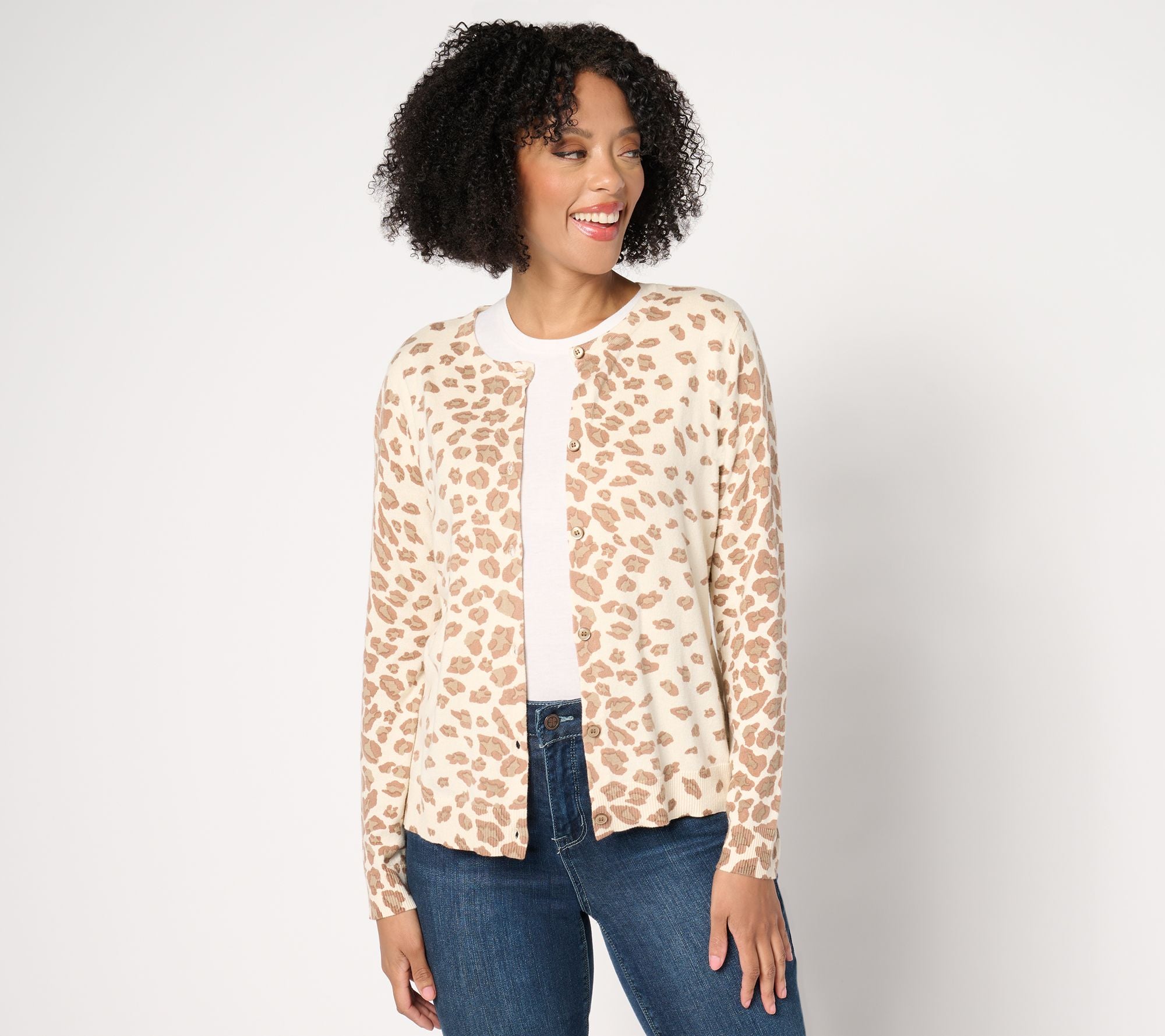 Estate Printed Button Front Cardigan - Leopard