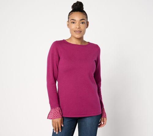 Fine Gauge Boatneck Sweater with Chiffon Ruffle