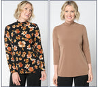 Set of 2 Print & Solid Liquid Knit Mock Neck Tops